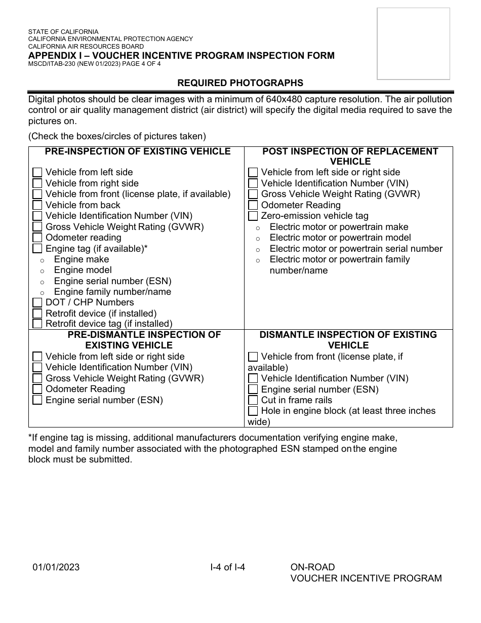 Form MSCD / ITAB-230 Appendix I Voucher Incentive Program Inspection Form - California, Page 4