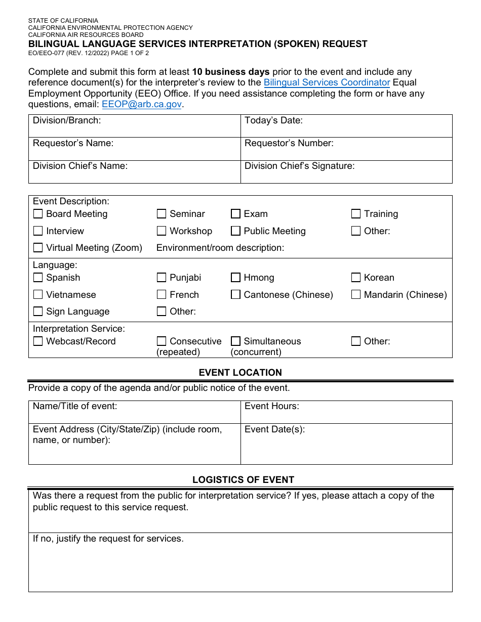 Form EO/EEO-077 - Fill Out, Sign Online and Download Fillable PDF ...