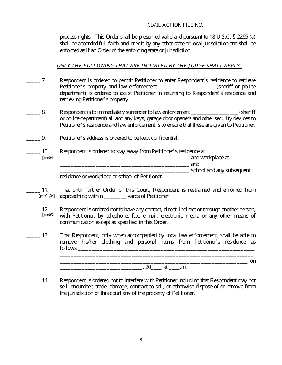 Form SC-29 Dating Violence Ex Parte Protective Order - Georgia (United States), Page 3