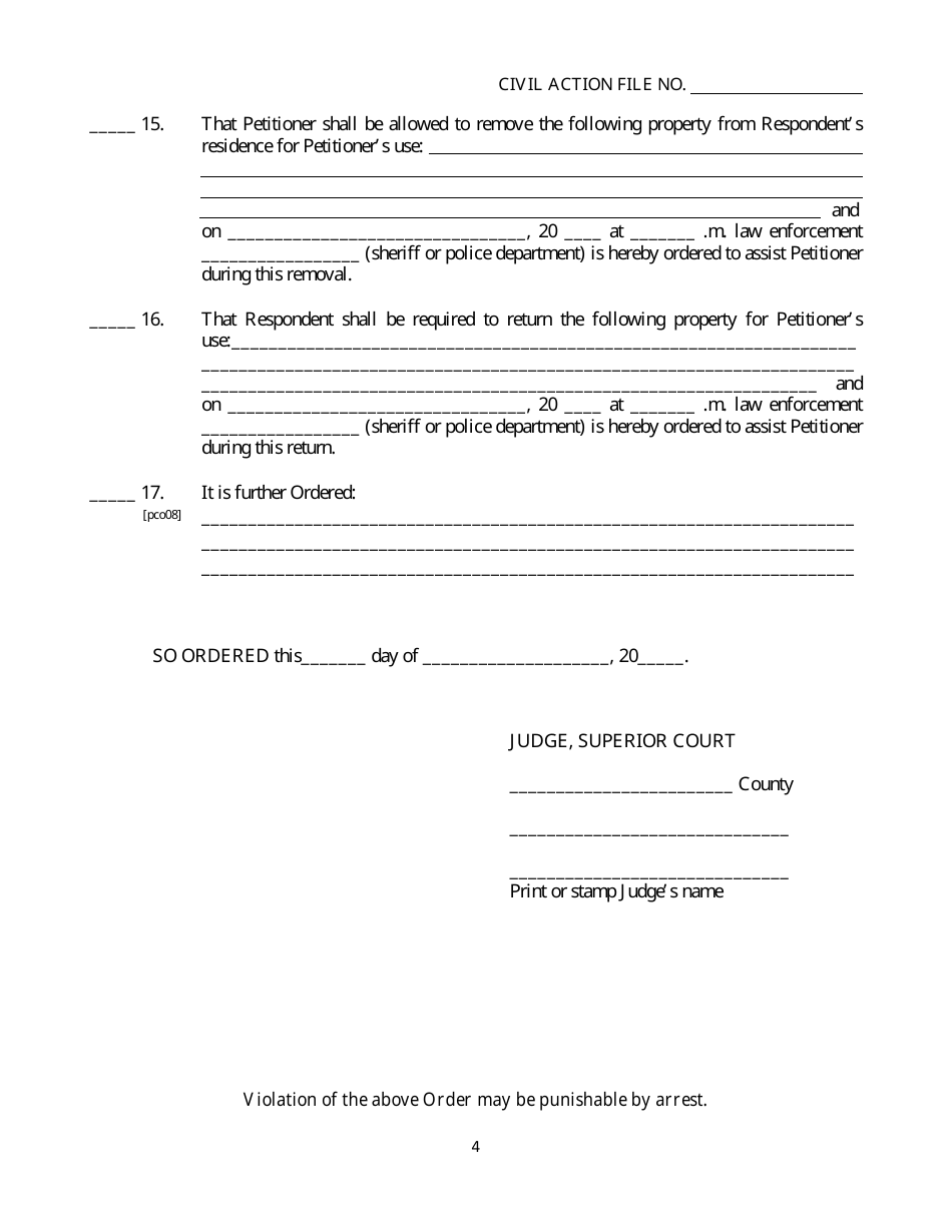 Form SC-29 Dating Violence Ex Parte Protective Order - Georgia (United States), Page 4