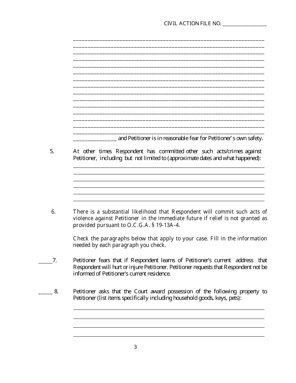 Form SC-28 Petition for Dating Violence Temporary Protective Order - Georgia (United States), Page 3