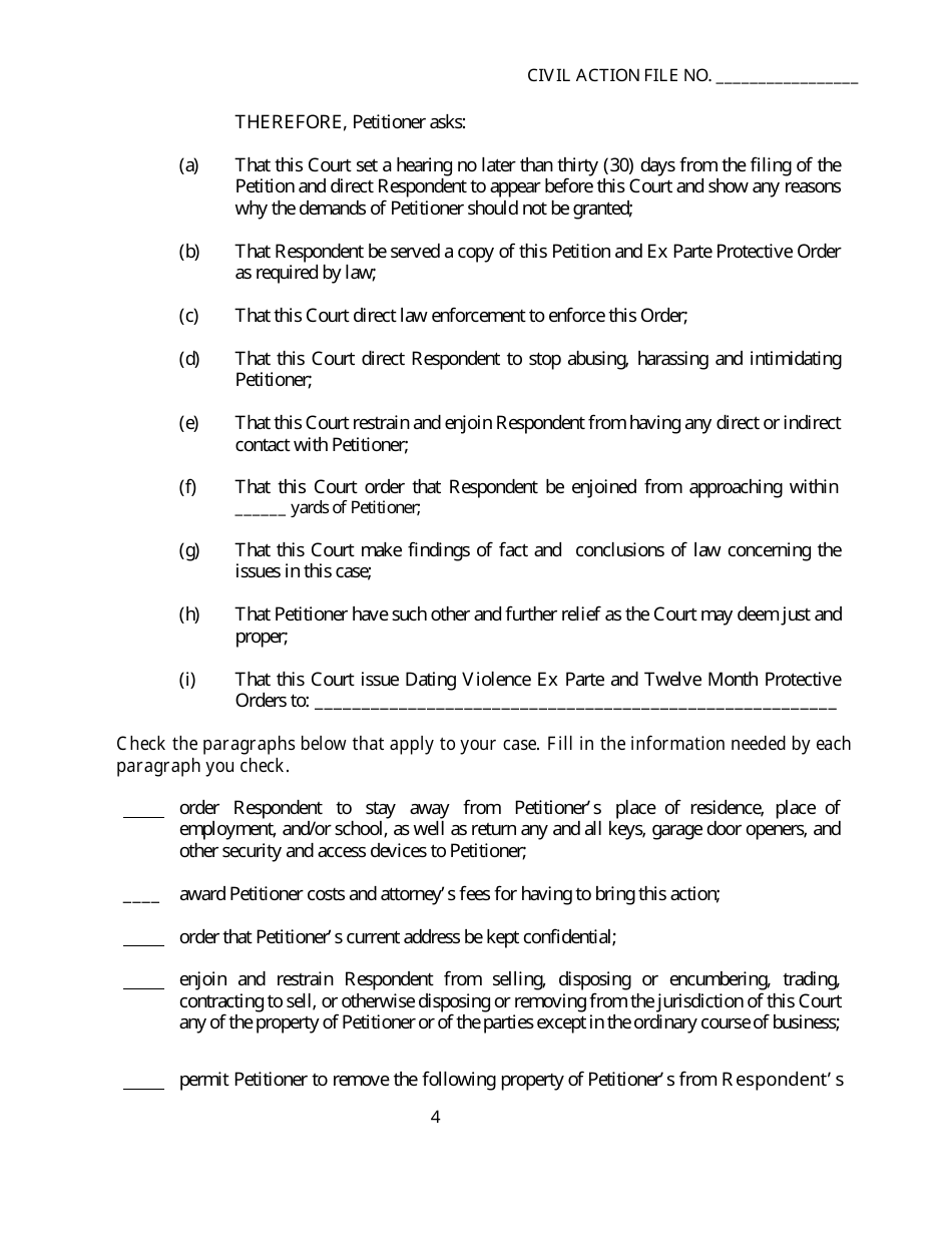 Form SC-28 Petition for Dating Violence Temporary Protective Order - Georgia (United States), Page 4