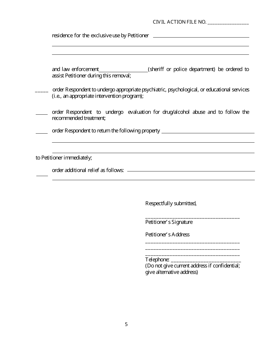 Form SC-28 Petition for Dating Violence Temporary Protective Order - Georgia (United States), Page 5