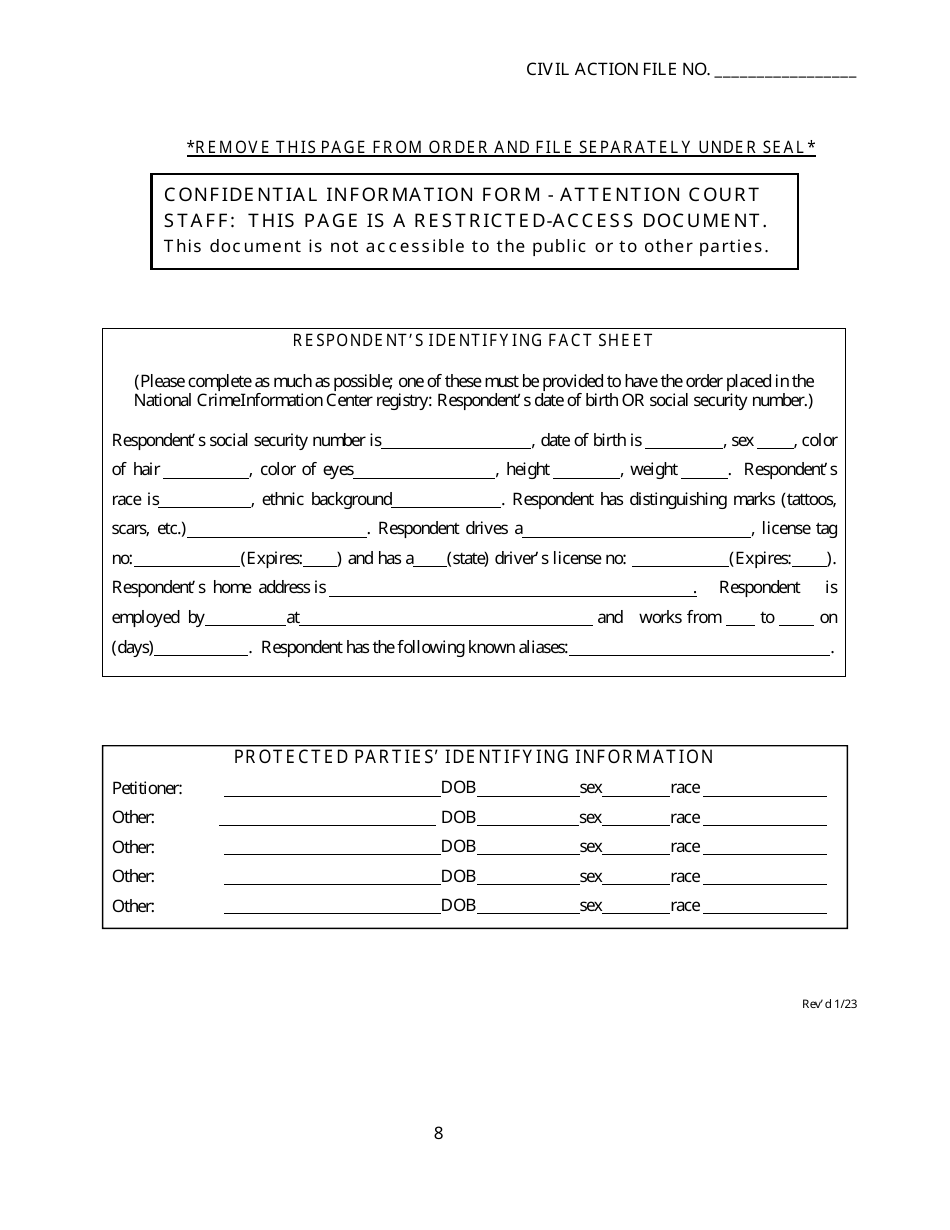 Form SC-28 Petition for Dating Violence Temporary Protective Order - Georgia (United States), Page 8