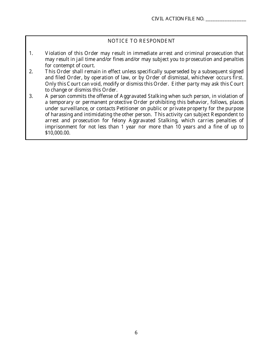 Form SC-30 Dating Violence Twelve Month Protective Order - Georgia (United States), Page 6