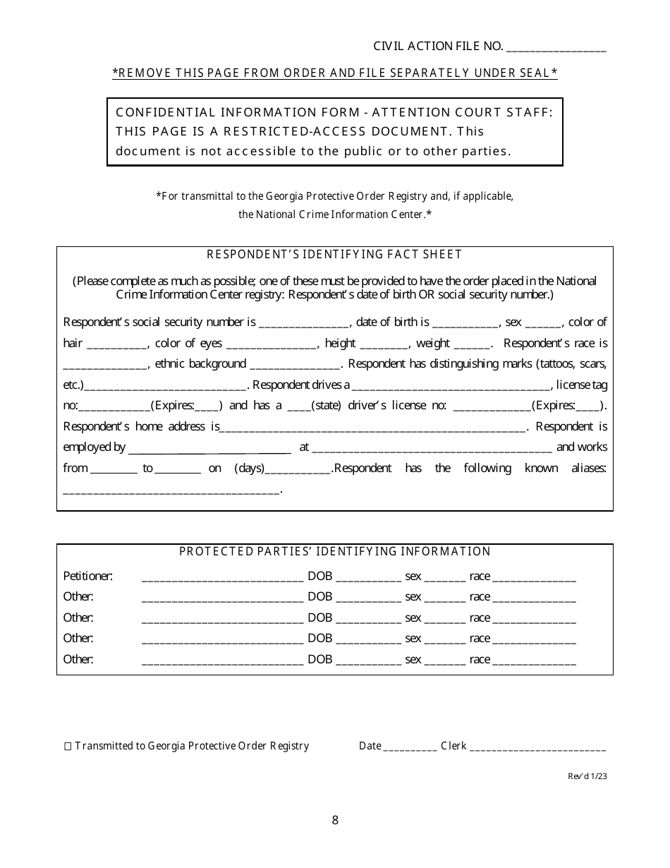 Form SC-30 Dating Violence Twelve Month Protective Order - Georgia (United States), Page 8