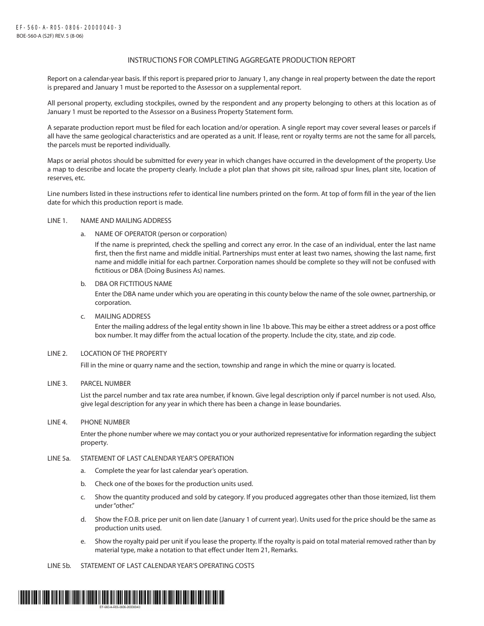 Form BOE-560-A Aggregate Production Report (Includes Sand, Gravel, Stone, Limestone, Clay and Similar Products) - Madera County, California, Page 3