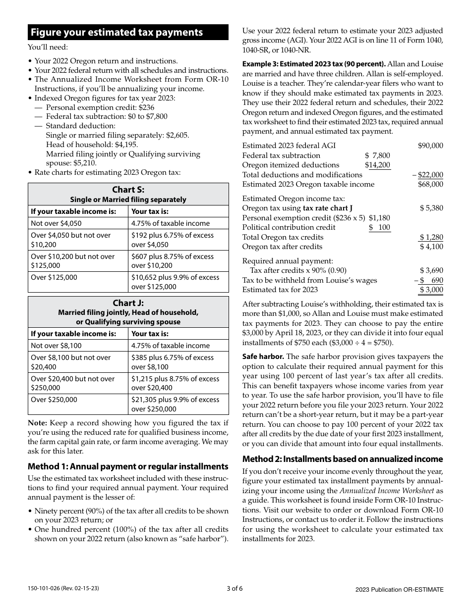 Instructions for Form OR-ESTIMATE, 150-101-026 Oregon Estimated Income Tax Instructions - Oregon, Page 3