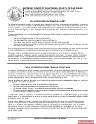 Document preview: Form CRM-051 Volunteer Work Information Sheet - County of San Diego, California (English/Spanish)