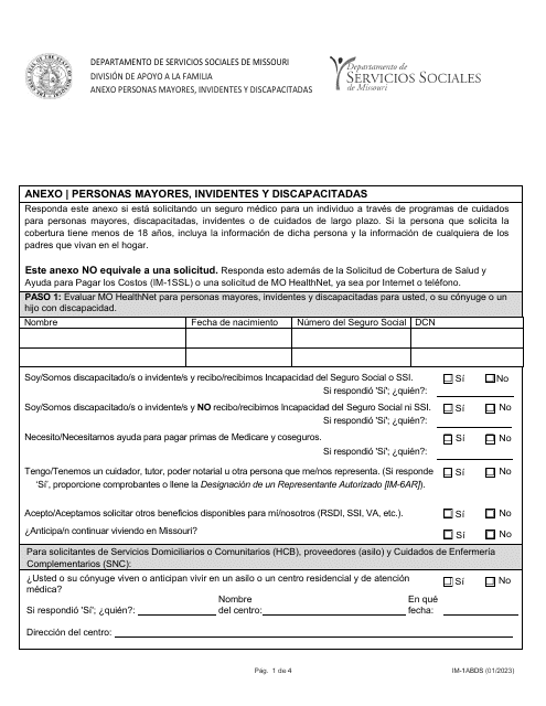 Formulario IM-1ABDS  Printable Pdf