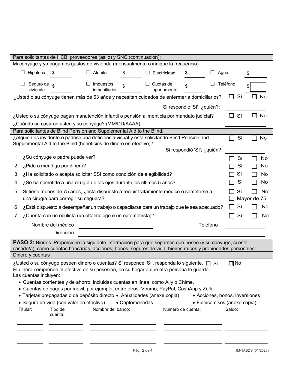 Formulario IM-1ABDS Personas Mayores, Invidentes Y Discapacitadas - Missouri (Spanish), Page 2