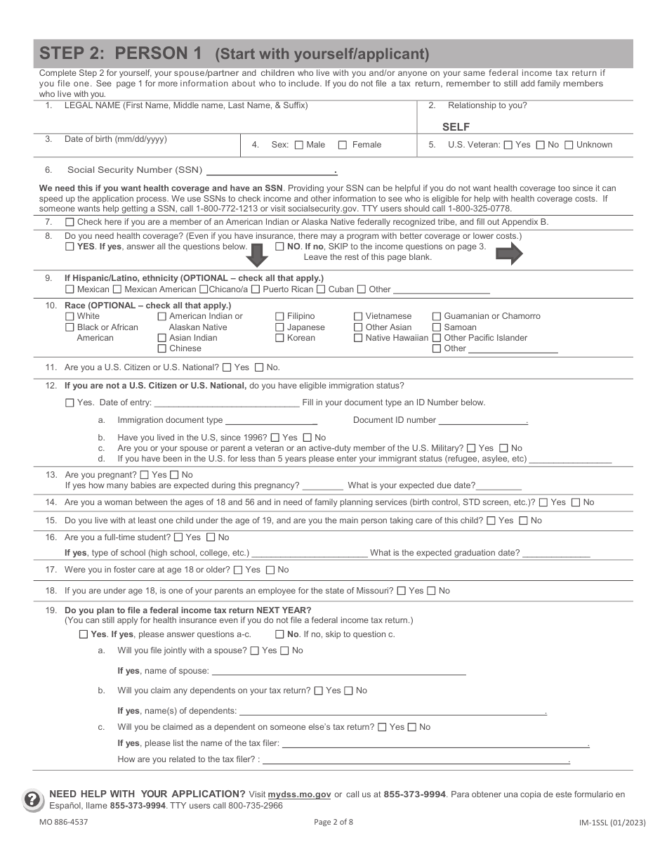 Form MO886-4537 (IM-1SSL) Application for Health Coverage  Help Paying Costs - Missouri, Page 3