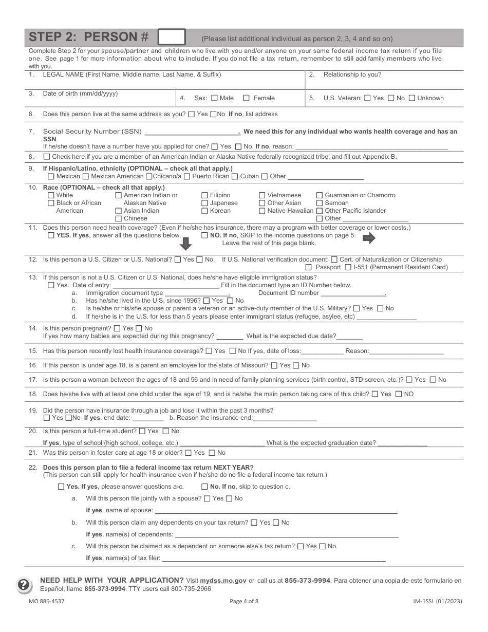 Form MO886-4537 (IM-1SSL) Application for Health Coverage  Help Paying Costs - Missouri, Page 5