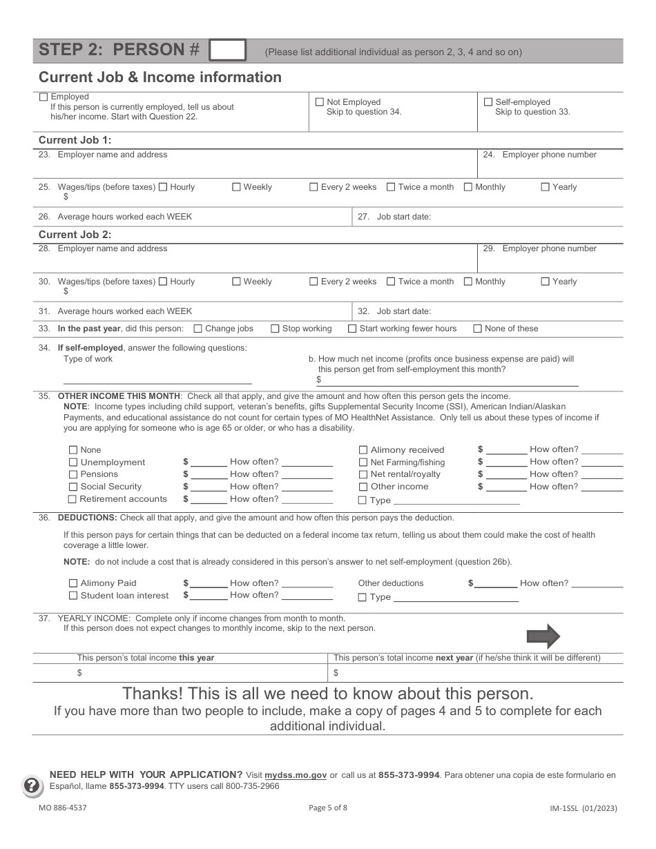 Form MO886-4537 (IM-1SSL) Application for Health Coverage  Help Paying Costs - Missouri, Page 6