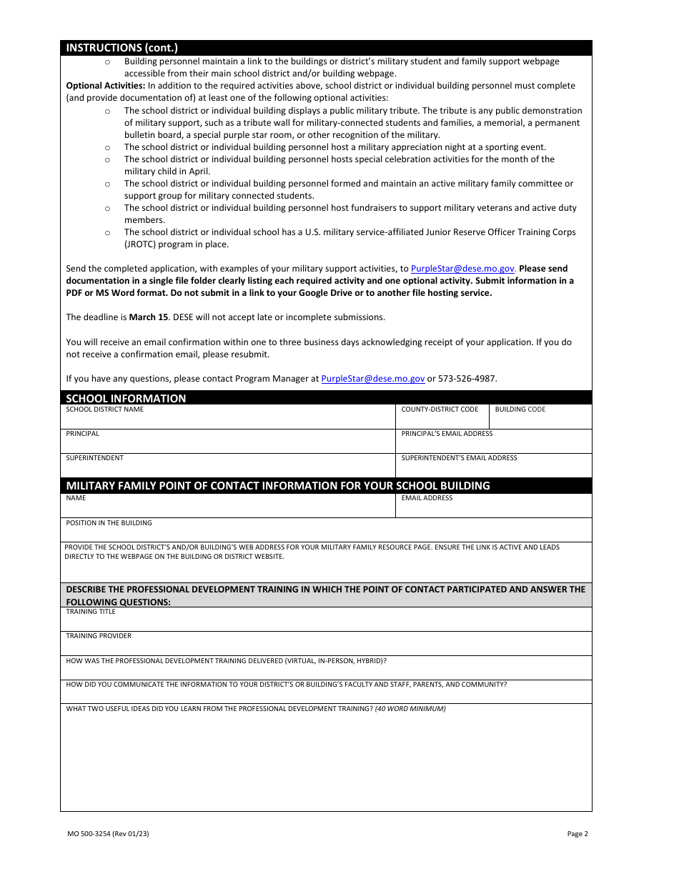 Form MO500-3254 Purple Star Designation Application - Missouri, Page 2