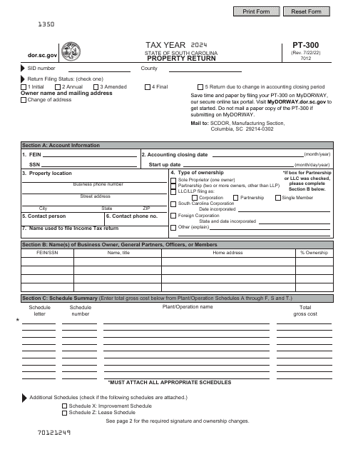 Form PT-300 Property Return - South Dakota, 2024