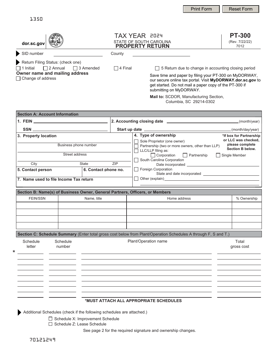Form PT-300 Property Return - South Dakota, Page 1