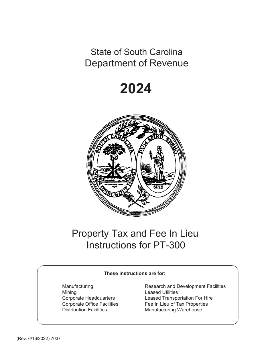 Instructions for Form PT-300 Property Tax and Fee in Lieu - South Carolina, Page 1