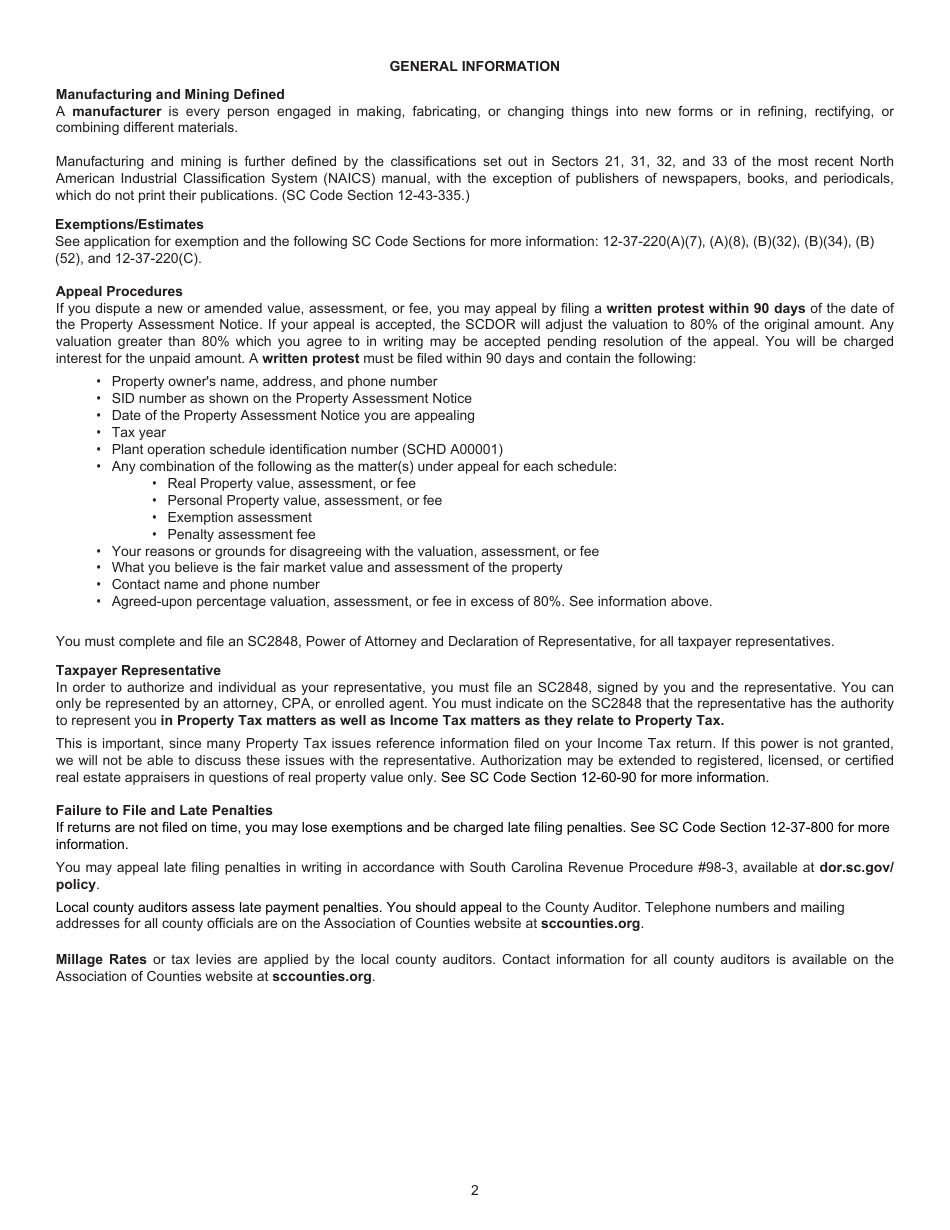 Instructions for Form PT-300 Property Tax and Fee in Lieu - South Carolina, Page 3