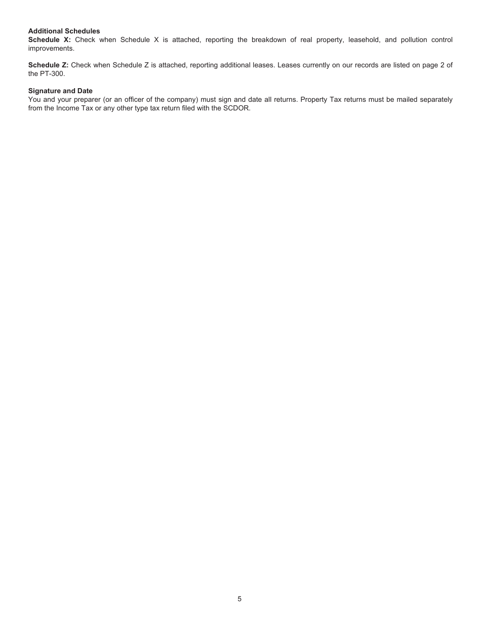 Instructions for Form PT-300 Property Tax and Fee in Lieu - South Carolina, Page 6