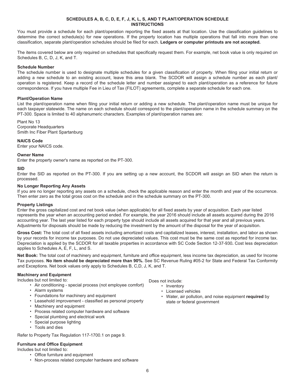 Instructions for Form PT-300 Property Tax and Fee in Lieu - South Carolina, Page 7