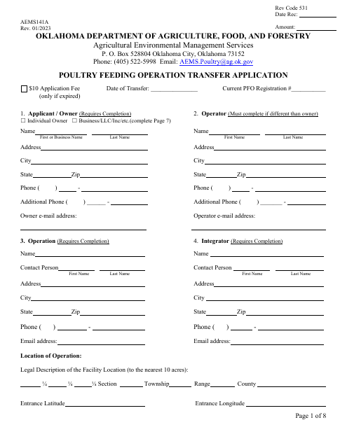 Form AEMS141A  Printable Pdf