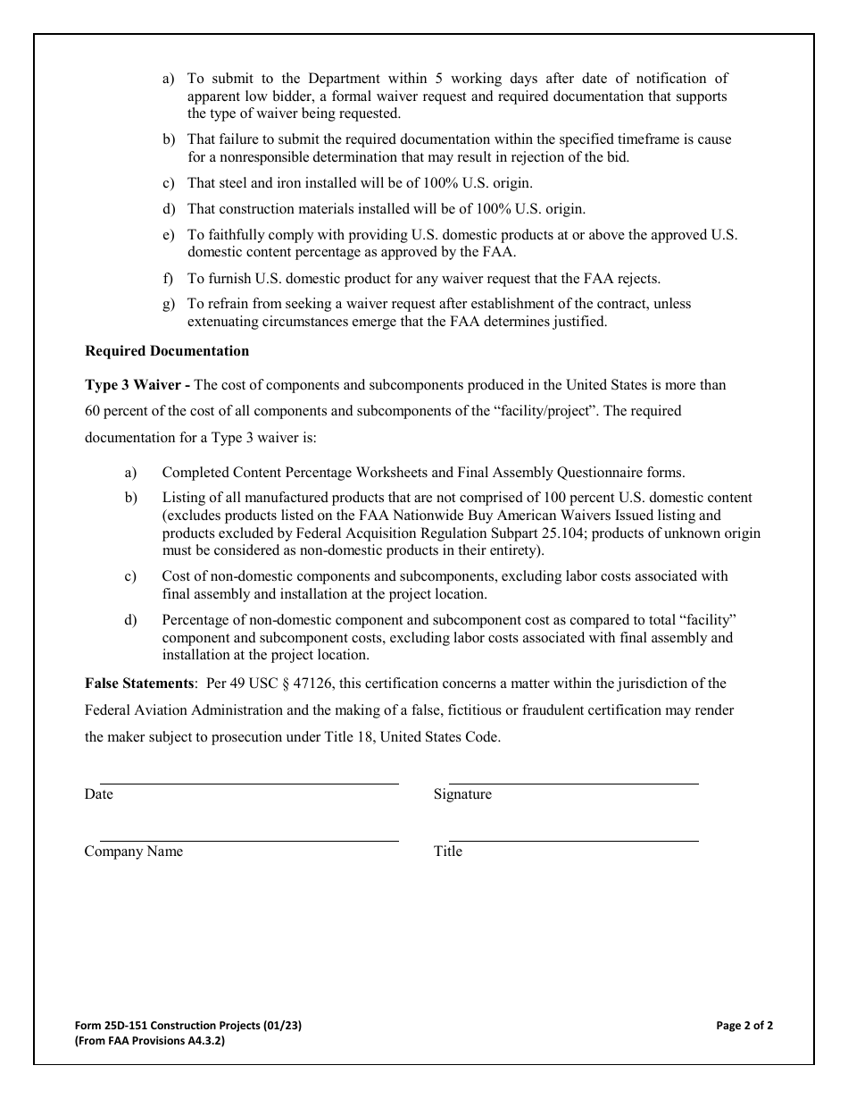 Form 25D-151 Certificate of Buy American Compliance - Alaska, Page 2