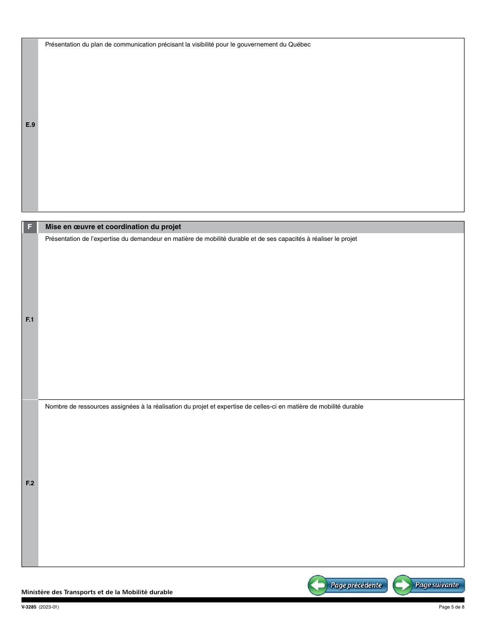 Forme V-3285 Demande Daide Financiere - Programme Daide Financiere Aux Activites De Sensibilisation a La Mobilite Durable Mobilisactions - Quebec, Canada (French), Page 5