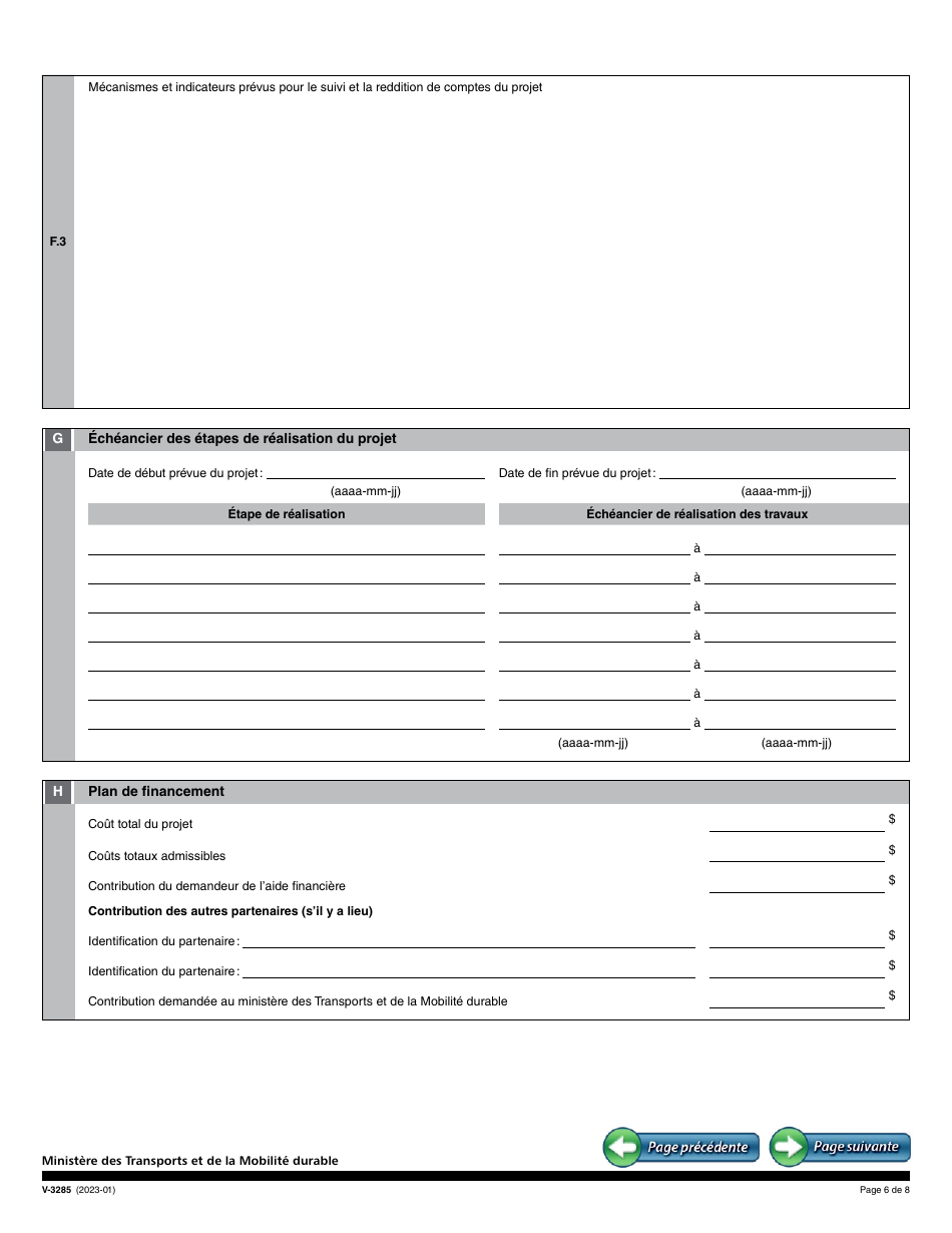 Forme V-3285 Demande Daide Financiere - Programme Daide Financiere Aux Activites De Sensibilisation a La Mobilite Durable Mobilisactions - Quebec, Canada (French), Page 6