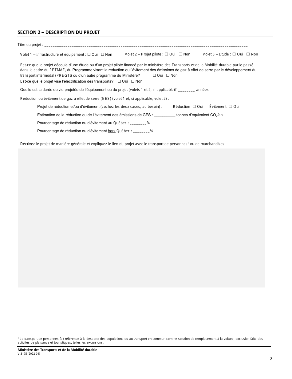 Forme V-3175 Programme En Efficacite Du Transport Maritime, Aerien Et Ferroviaire (Petmaf) - Quebec, Canada (French), Page 2