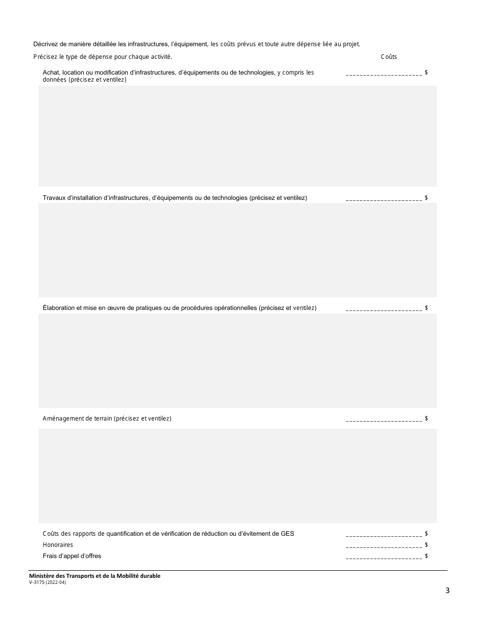 Forme V-3175 Programme En Efficacite Du Transport Maritime, Aerien Et Ferroviaire (Petmaf) - Quebec, Canada (French), Page 3