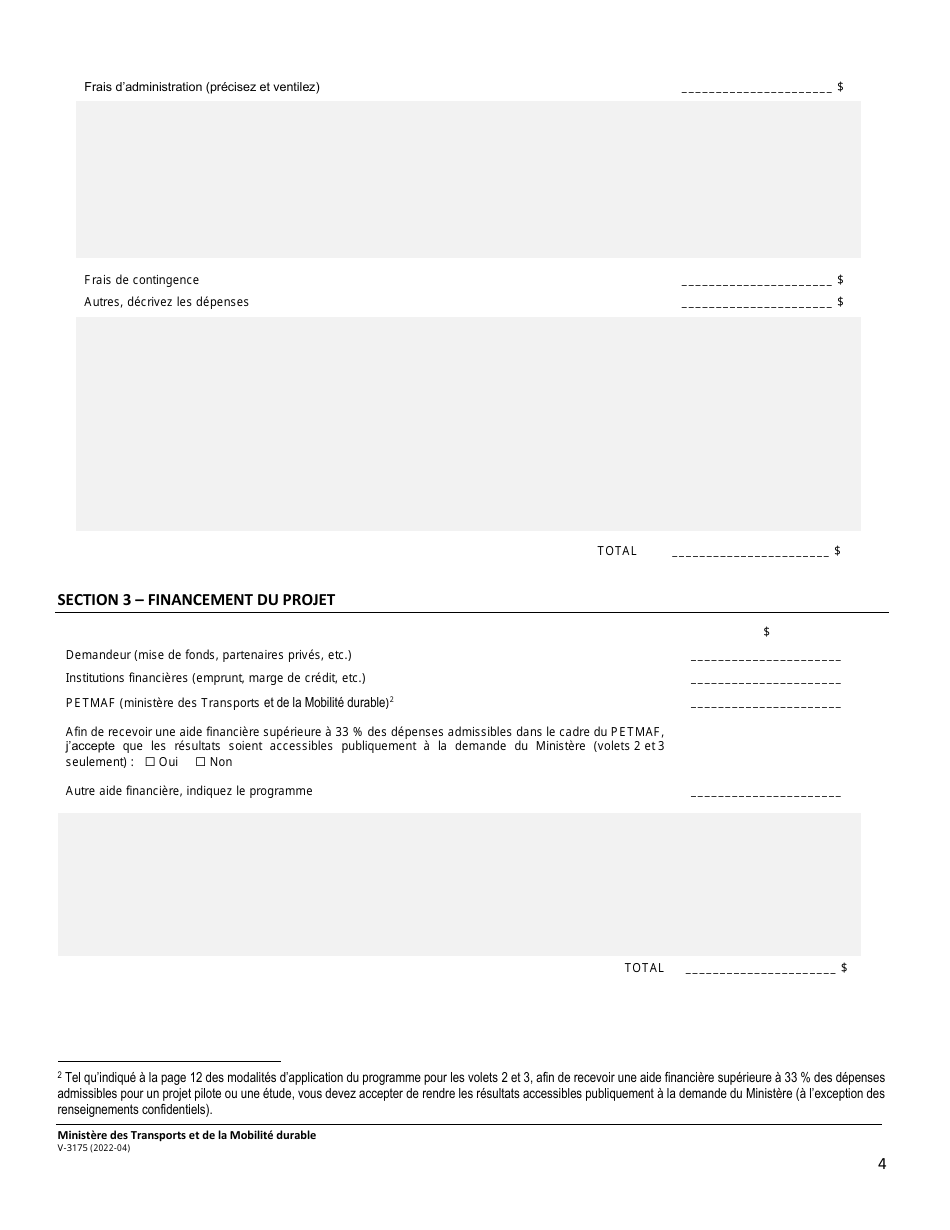 Forme V-3175 Programme En Efficacite Du Transport Maritime, Aerien Et Ferroviaire (Petmaf) - Quebec, Canada (French), Page 4