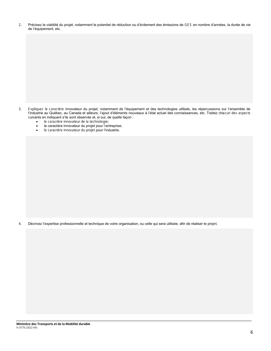 Forme V-3175 Programme En Efficacite Du Transport Maritime, Aerien Et Ferroviaire (Petmaf) - Quebec, Canada (French), Page 6
