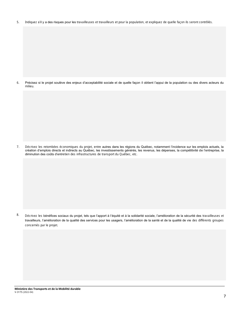 Forme V-3175 Programme En Efficacite Du Transport Maritime, Aerien Et Ferroviaire (Petmaf) - Quebec, Canada (French), Page 7