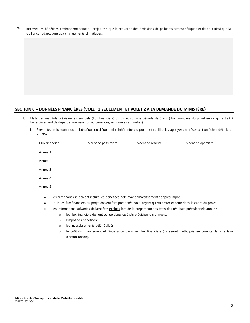 Forme V-3175 Programme En Efficacite Du Transport Maritime, Aerien Et Ferroviaire (Petmaf) - Quebec, Canada (French), Page 8