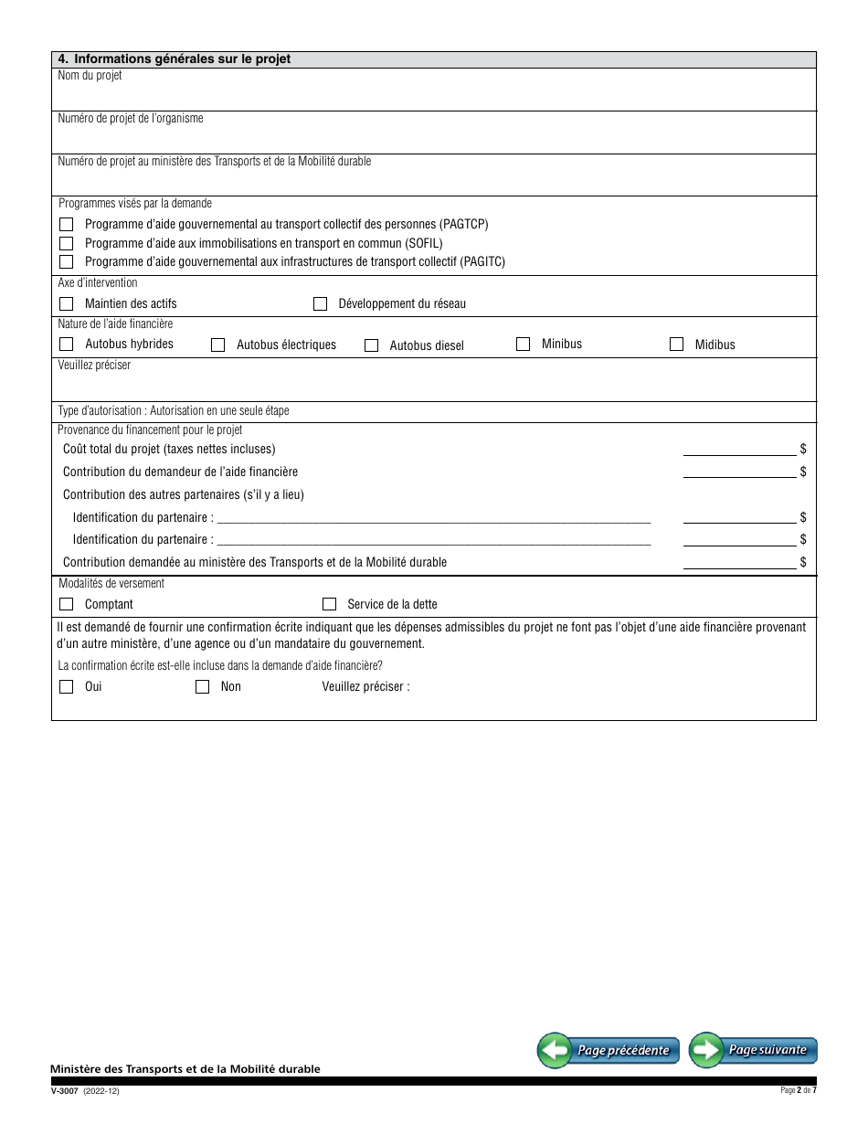 Forme V-3007 Demande Daide Financiere - Quebec, Canada (French), Page 2