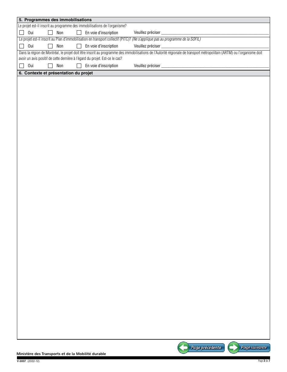 Forme V-3007 Demande Daide Financiere - Quebec, Canada (French), Page 3