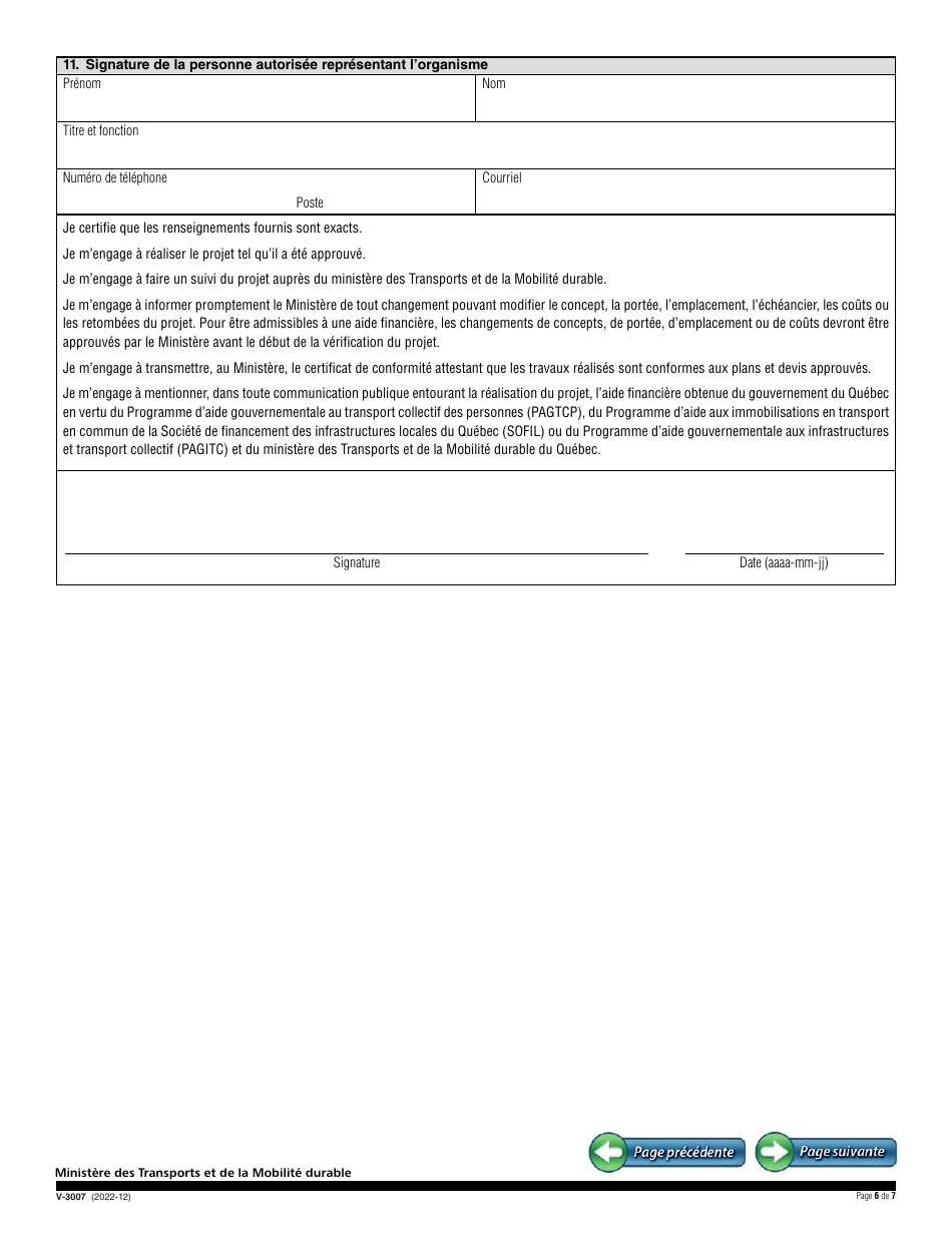 Forme V-3007 Demande Daide Financiere - Quebec, Canada (French), Page 6