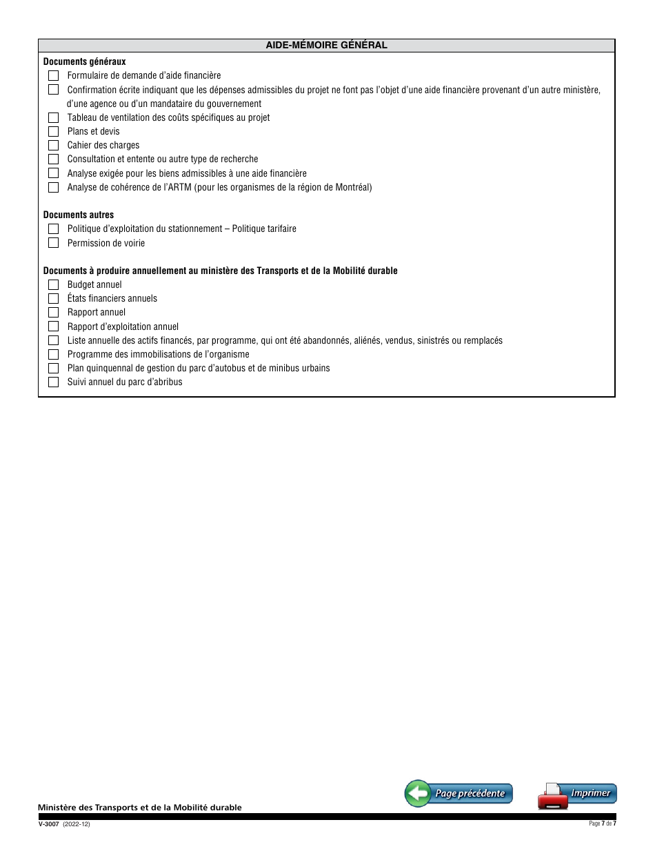 Forme V-3007 Demande Daide Financiere - Quebec, Canada (French), Page 7
