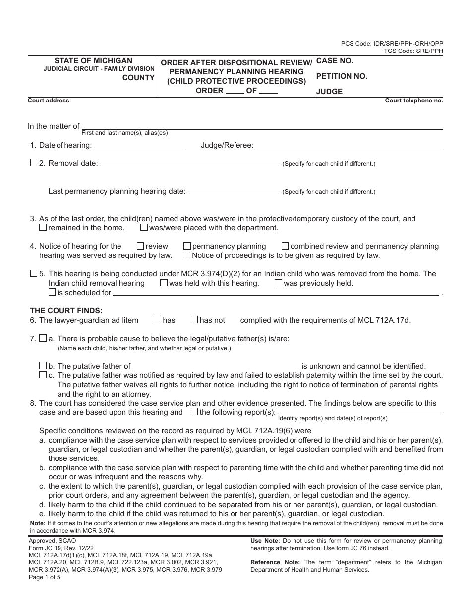 Form JC19 Download Fillable PDF or Fill Online Order After ...