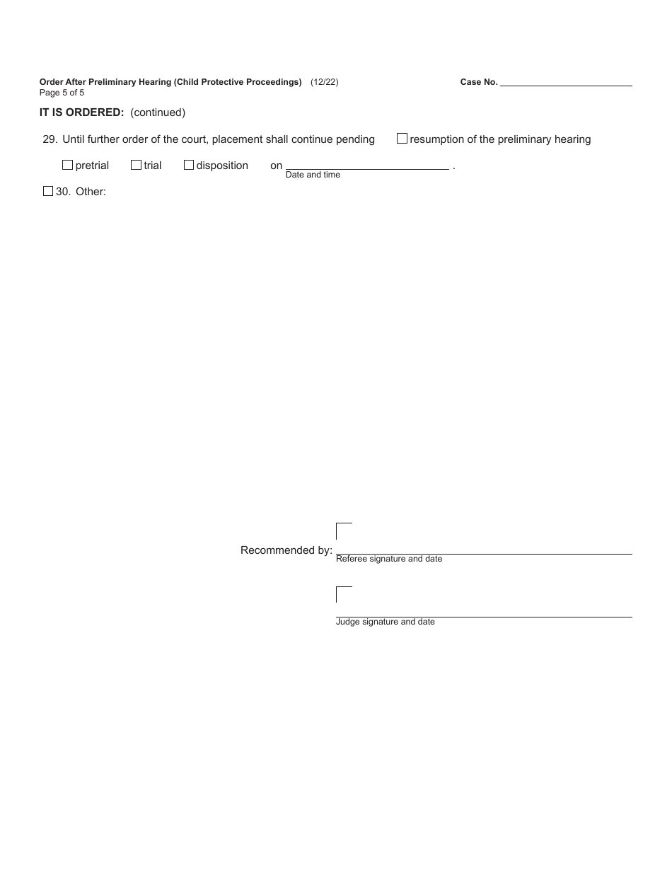 Form JC11A Order After Preliminary Hearing (Child Protective Proceedings) - Michigan, Page 5