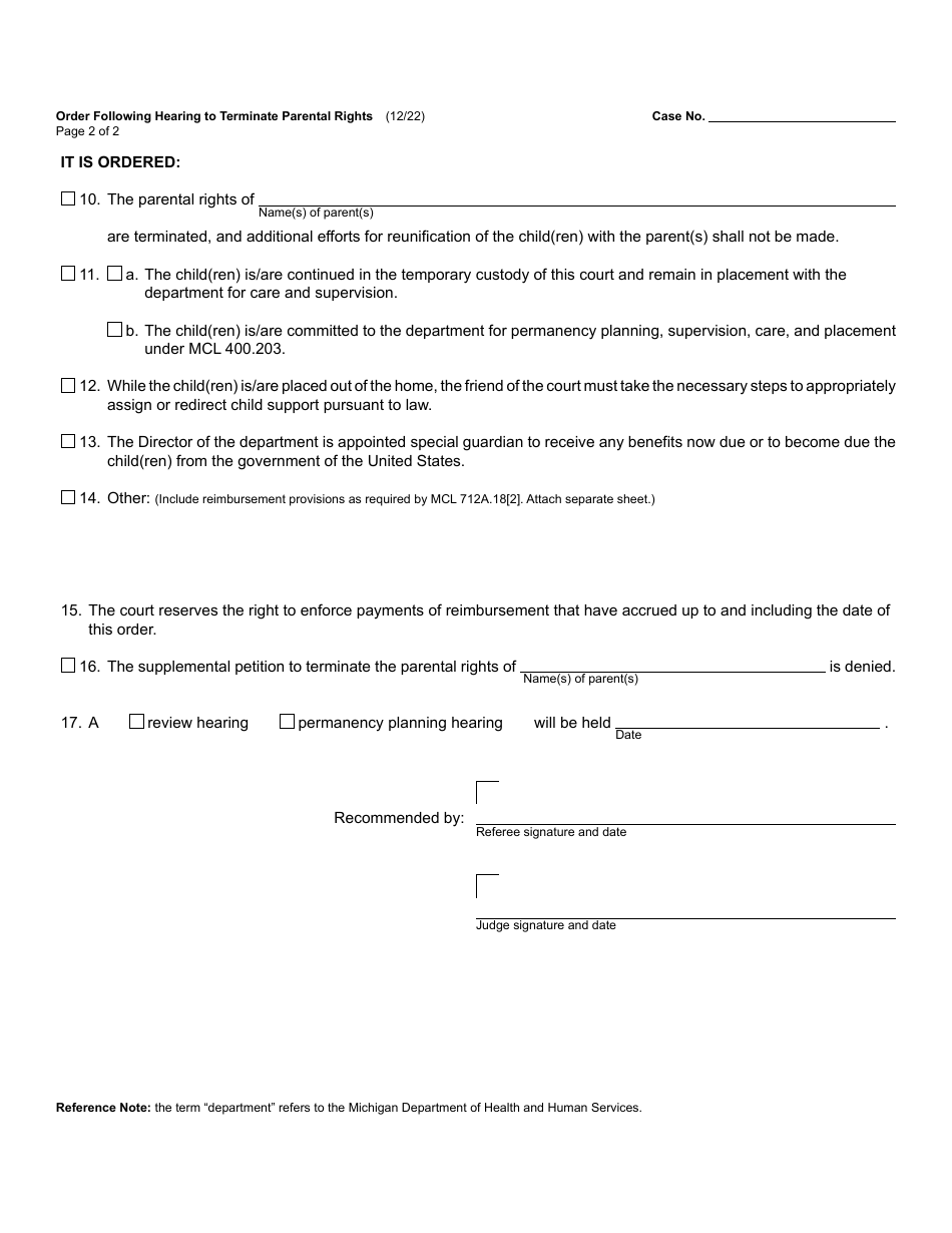 Form JC63 Download Fillable PDF or Fill Online Order Following Hearing ...