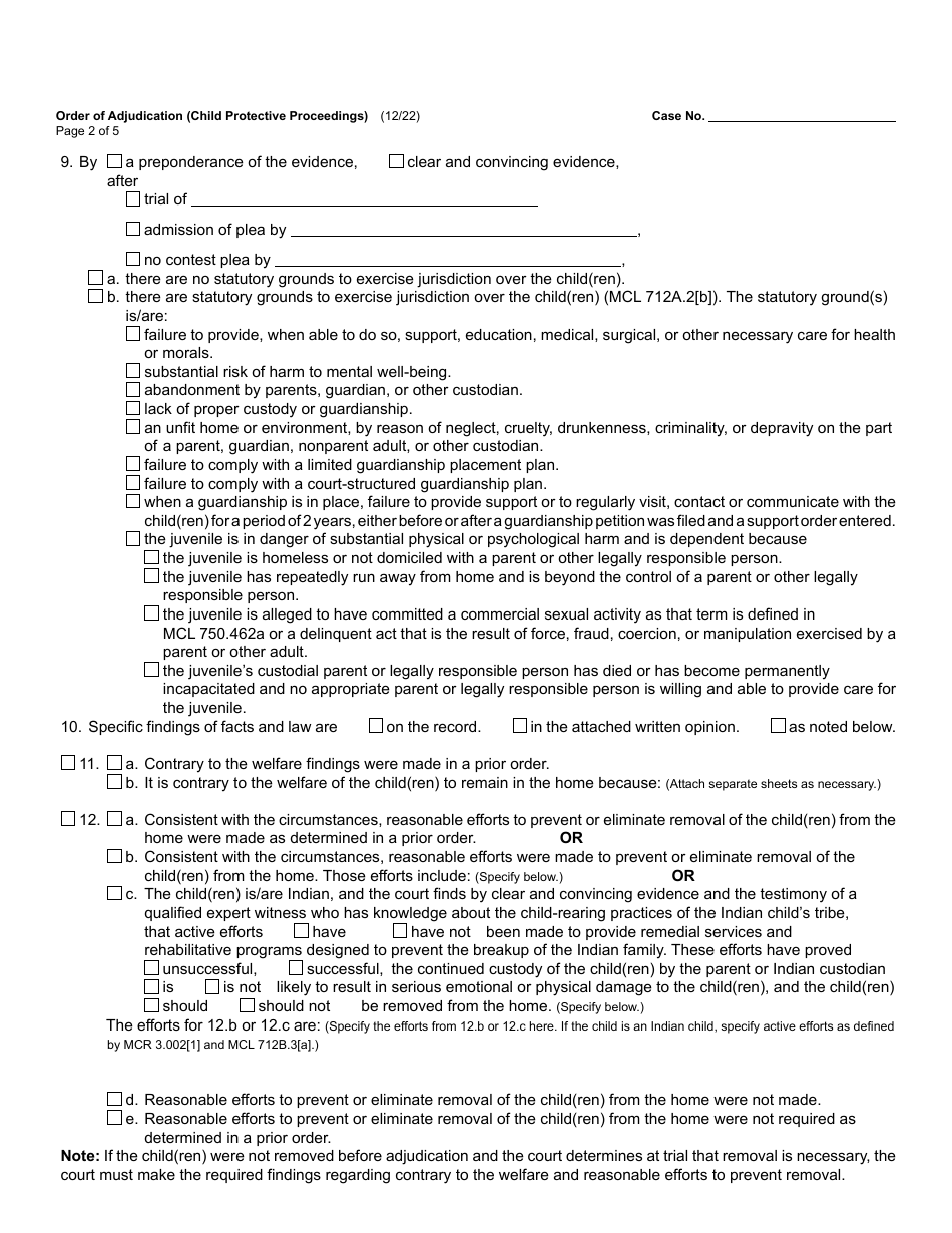 Form JC49 Order of Adjudication (Child Protective Proceedings) - Michigan, Page 2