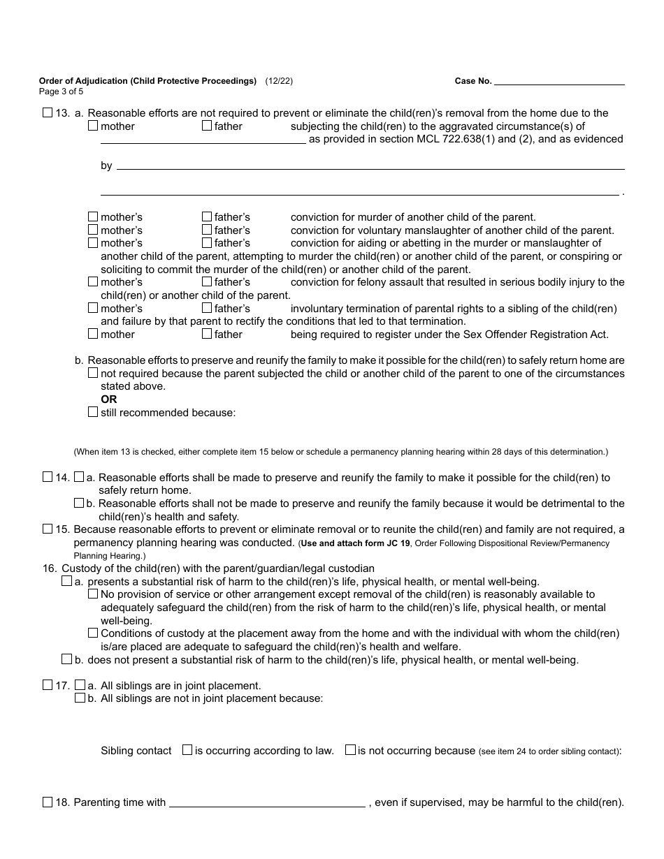 Form JC49 Order of Adjudication (Child Protective Proceedings) - Michigan, Page 3