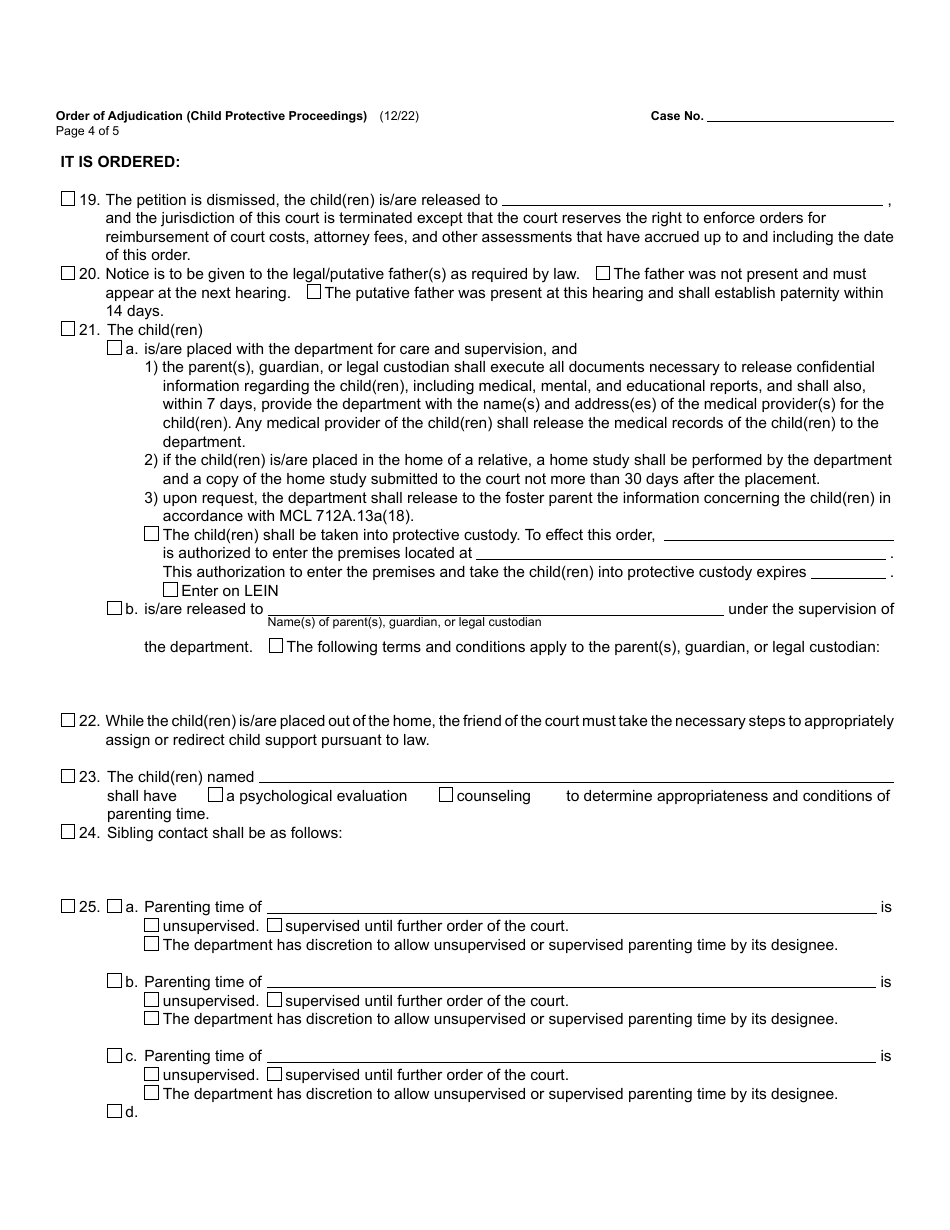 Form JC49 Order of Adjudication (Child Protective Proceedings) - Michigan, Page 4