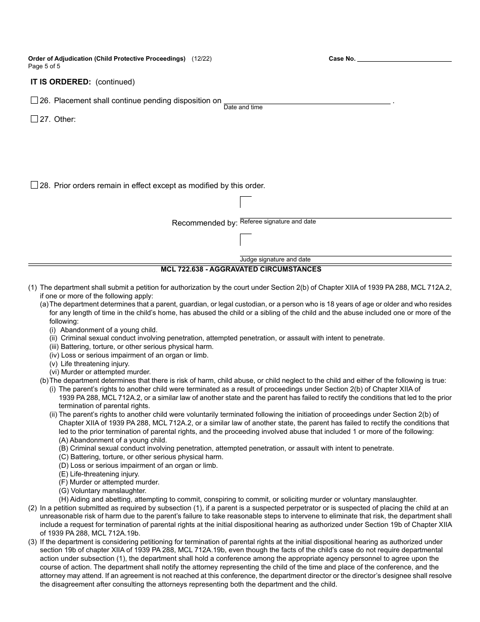 Form JC49 Order of Adjudication (Child Protective Proceedings) - Michigan, Page 5
