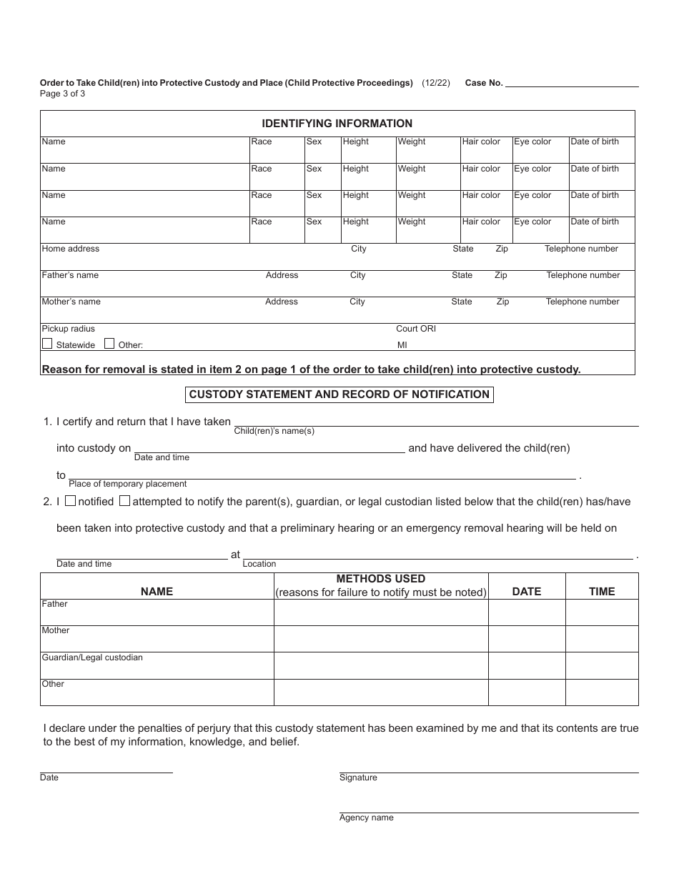 Form JC05B Download Fillable PDF or Fill Online Order to Take Child(Ren ...