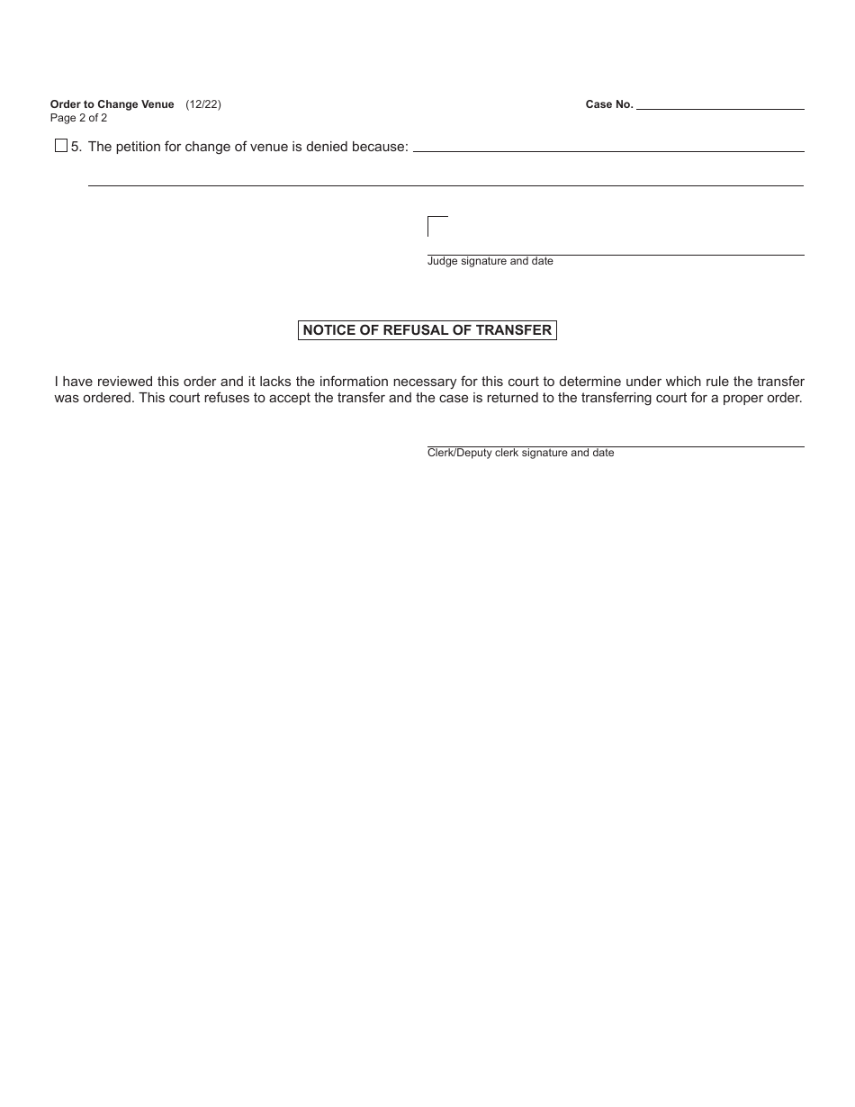 Form PC608O Order to Change Venue - Michigan, Page 2