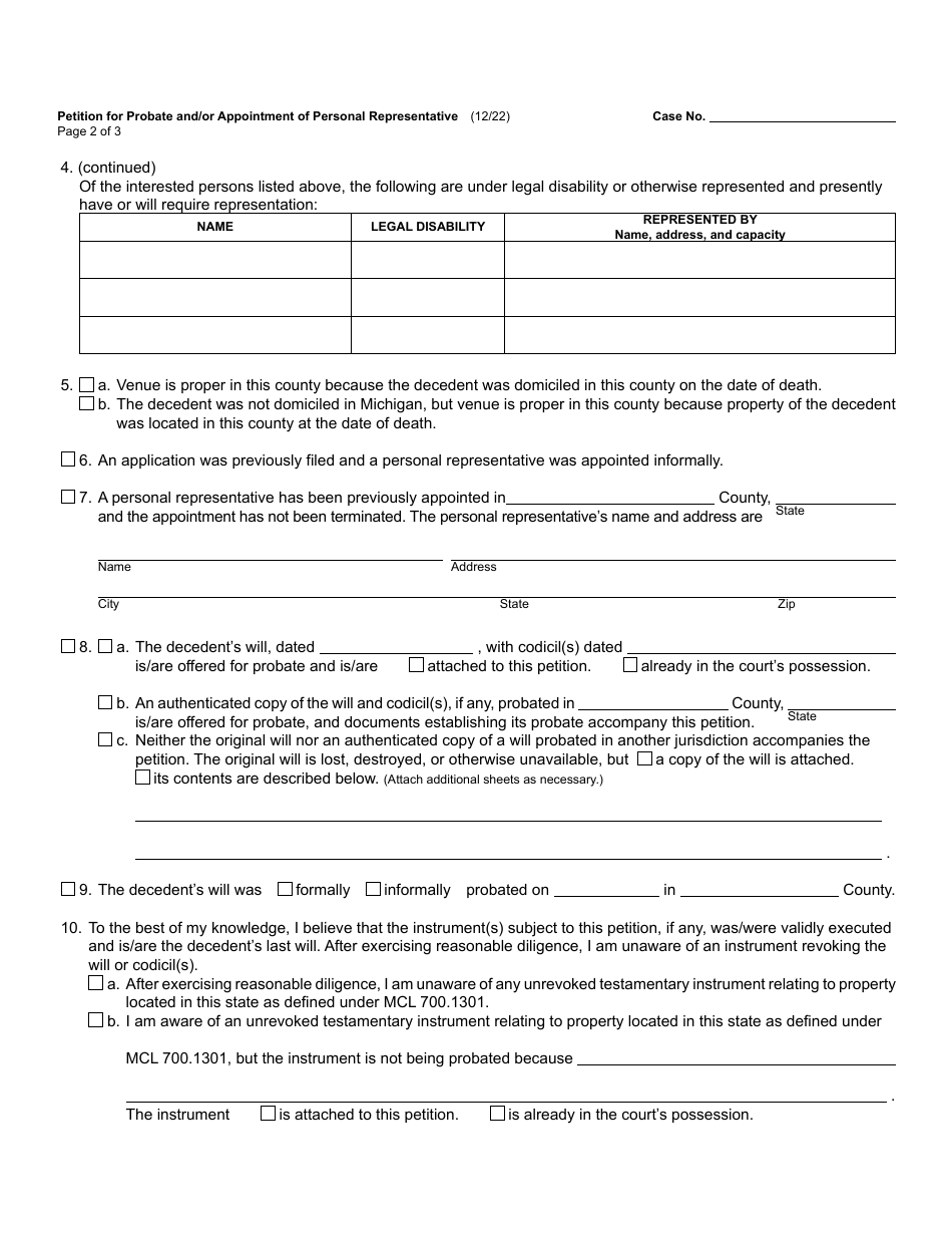 Form PC559 Petition for Probate and / or Appointment of Personal Representative - Michigan, Page 2