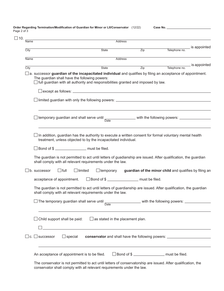 Form PC638A Order Regarding Termination / Modification of Guardian for Minor or Guardian for Lii / Conservator - Michigan, Page 2